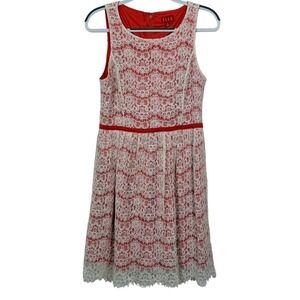 Elle Lace Fit and Flare Dress 8 Red White Good